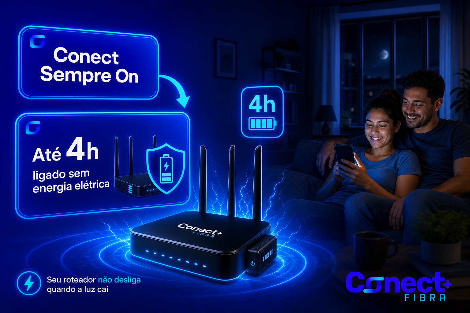 Conect Sempre On — até 4h ligado sem energia elétrica